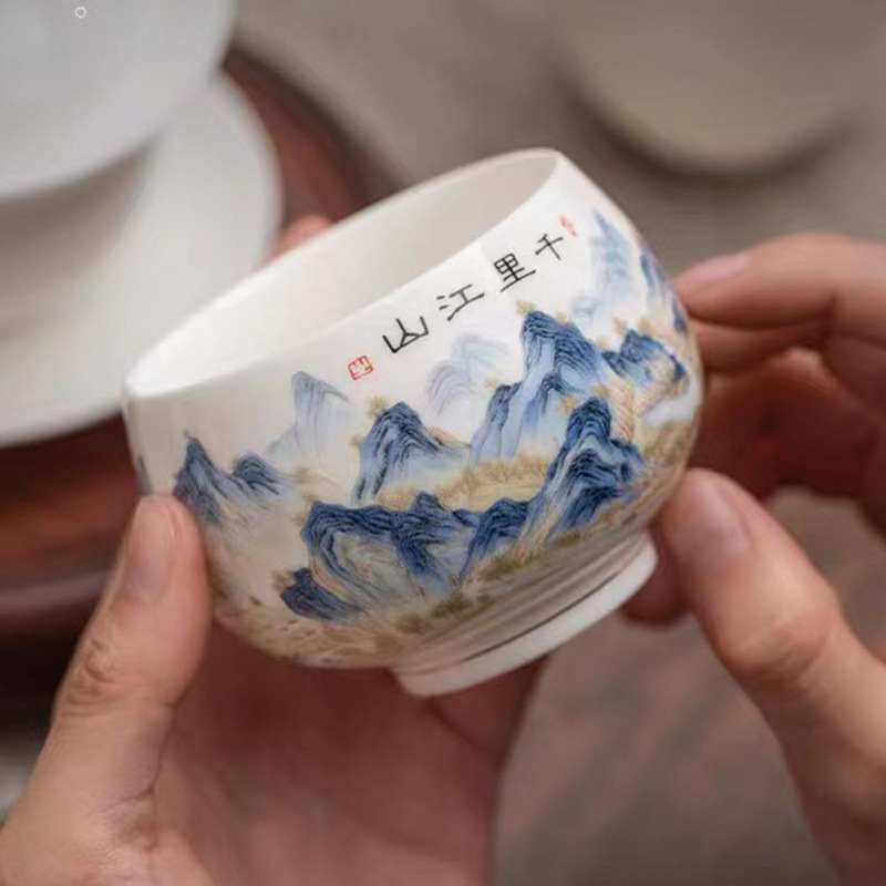 Porțelan Dehua Gongfu ceainic, ceașcă mare Qianli Jiangshan, bol de ceai pentru degustare și meditație