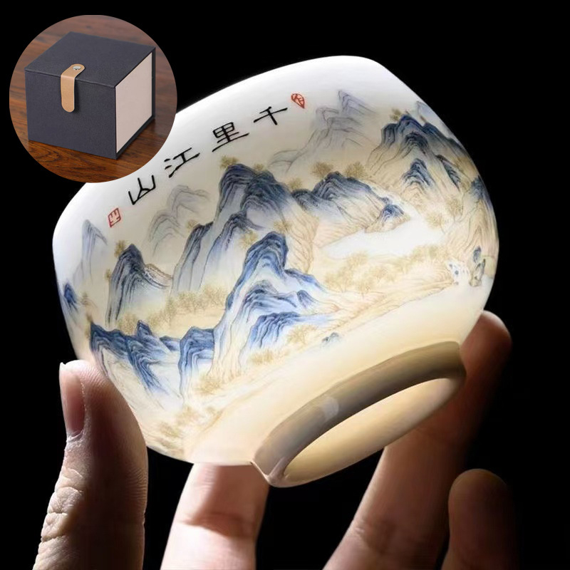 Porțelan Dehua Gongfu ceainic, ceașcă mare Qianli Jiangshan, bol de ceai pentru degustare și meditație