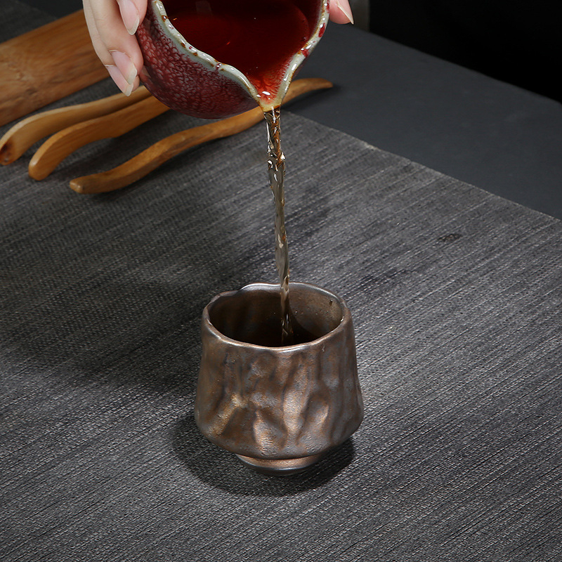 Ceșuță de ceai din ceramică, lucrată manual și arsă în cuptor, în stil Jian ware, ceramică rustică, pentru ceai Kung Fu, o singură ceașcă, lux ușor retro