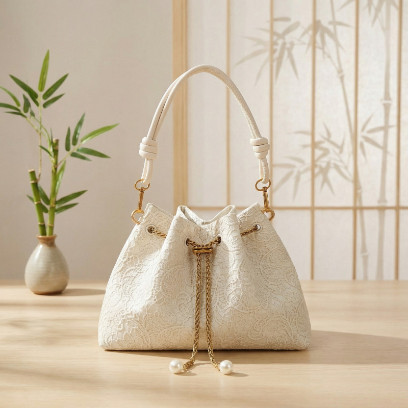 Torba preko ramena s lancem, bucket stil, 2026 novi model, kineskog stila, minimalistička s vezicom