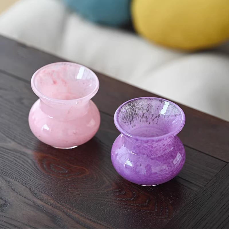 Set de ceai din sticlă cu glazură pastel – roz și alb, în stil chinezesc modern