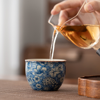 Ceașcă de ceai din porțelan Ru Kiln cu model floral, pentru uz casnic, ceașcă de degustare a ceaiului, de înaltă calitate