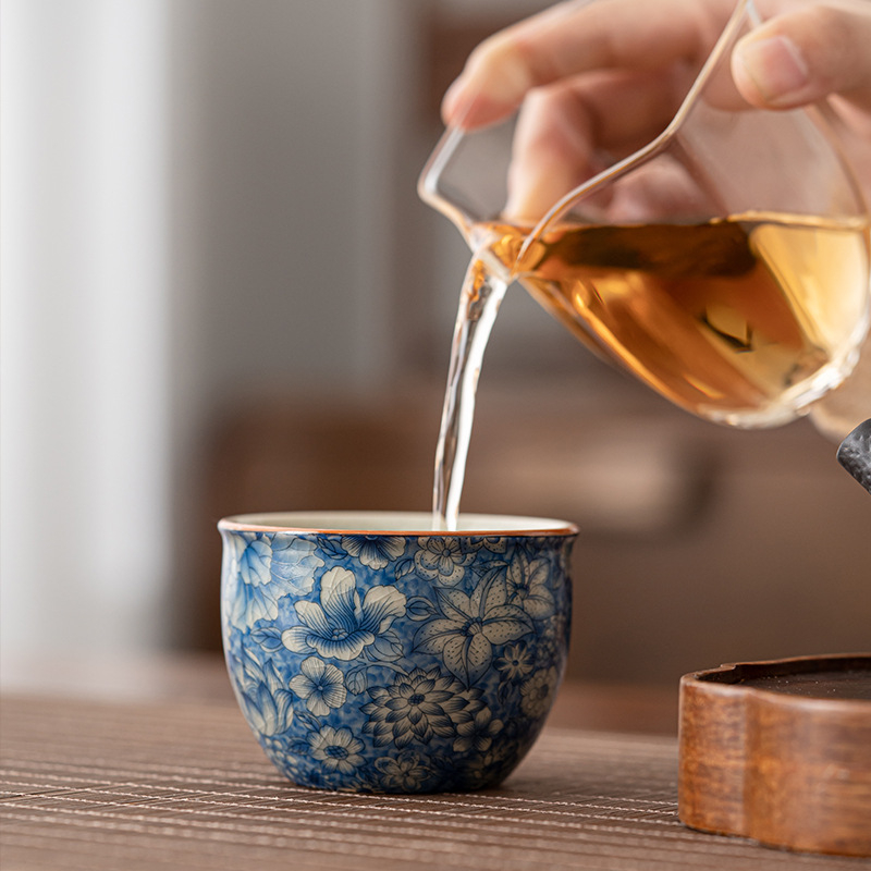 Ceașcă de ceai din porțelan Ru Kiln cu model floral, pentru uz casnic, ceașcă de degustare a ceaiului, de înaltă calitate
