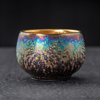Ceșcuță de ceai colorată, bază din fier cu glazură la cuptor, ceramică placată cu aur, ceșcuță în formă de floare pentru aromă, mic bol de ceai