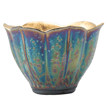 Ceșcuță de ceai colorată, bază din fier cu glazură la cuptor, ceramică placată cu aur, ceșcuță în formă de floare pentru aromă, mic bol de ceai