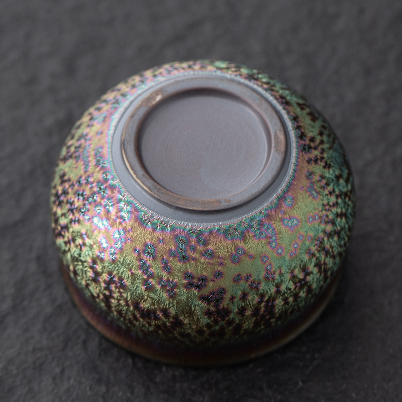 Ceșcuță de ceai colorată, bază din fier cu glazură la cuptor, ceramică placată cu aur, ceșcuță în formă de floare pentru aromă, mic bol de ceai