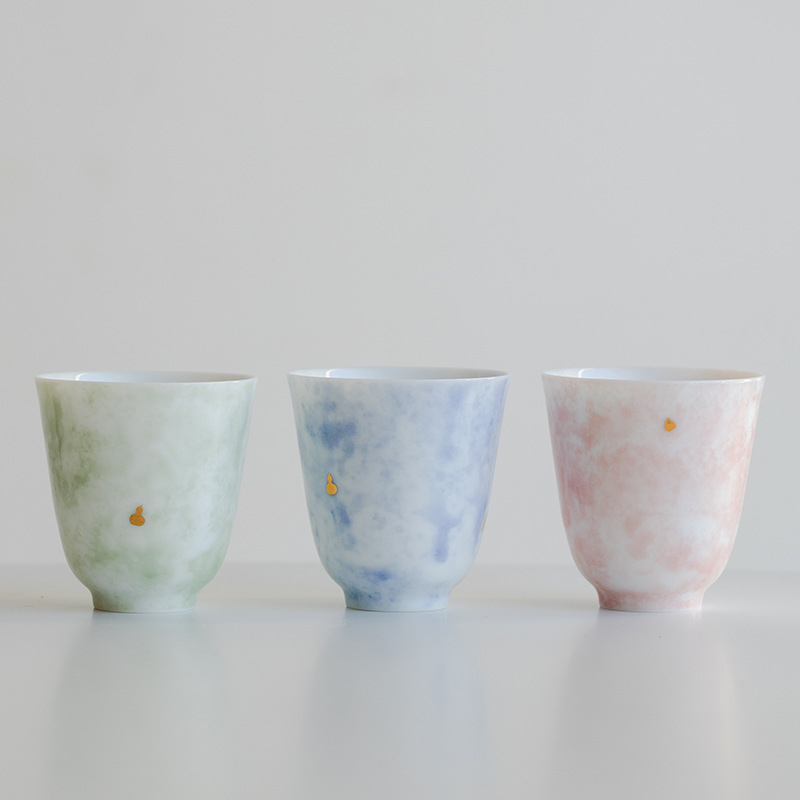 Ceașcă de degustare a ceaiului în trei culori, ceașscă de porțelan Kung Fu pentru uz casnic, ceramică ușoară, elegantă