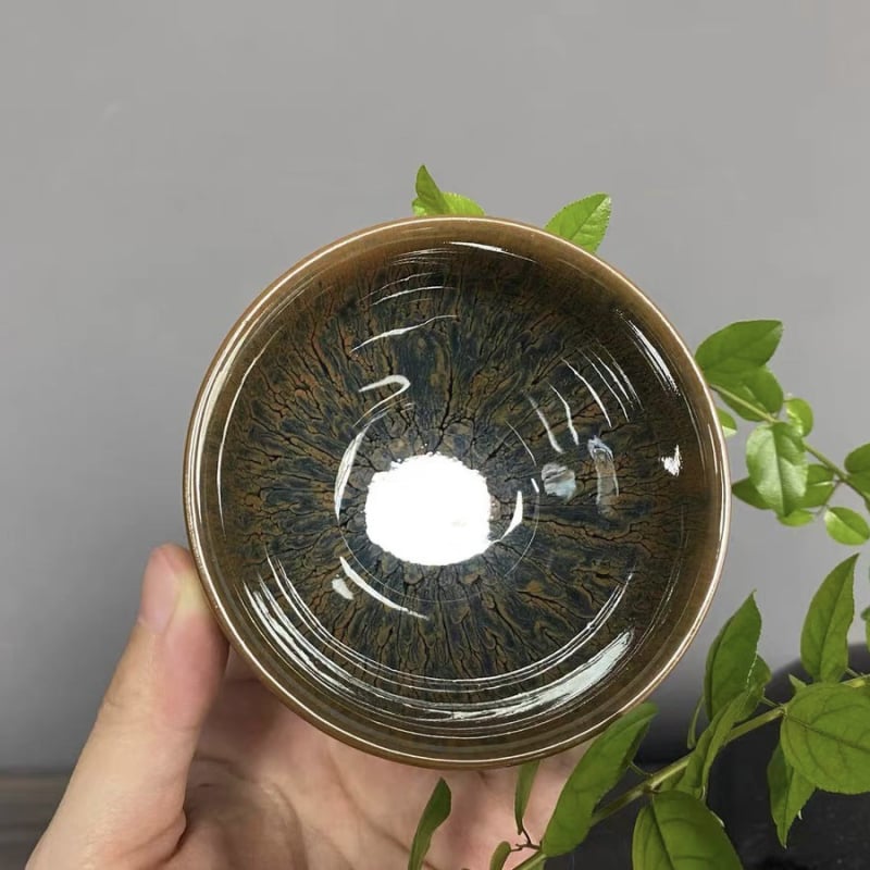 Ceșcuță de ceai Jianyang Jianzhan, cu motiv Ink Wash, glazură minerală originală
