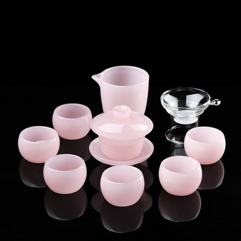 Ceainic de ceai din porțelan Jad Liuli, glazură chineză Liuli, hibiscus roz, ceașcă de degustare personală