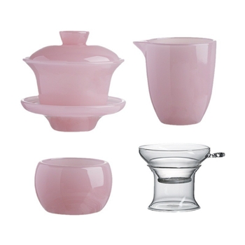 Ceainic de ceai din porțelan Jad Liuli, glazură chineză Liuli, hibiscus roz, ceașcă de degustare personală