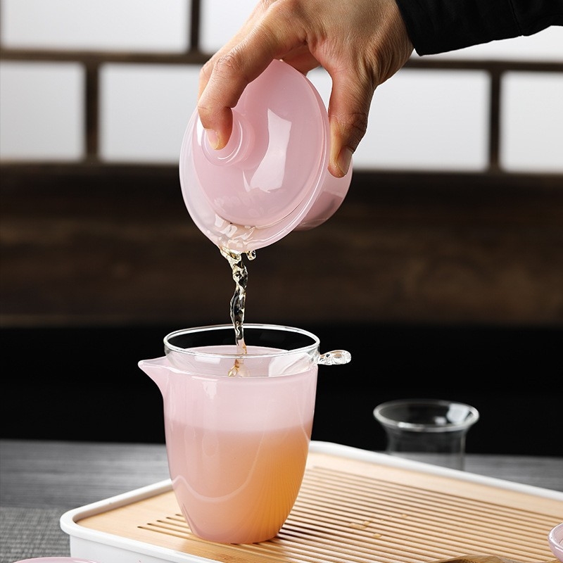 Ceainic de ceai din porțelan Jad Liuli, glazură chineză Liuli, hibiscus roz, ceașcă de degustare personală