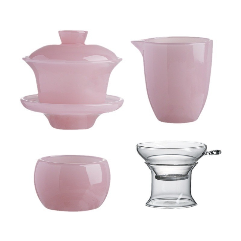 Ceainic de ceai din porțelan Jad Liuli, glazură chineză Liuli, hibiscus roz, ceașcă de degustare personală