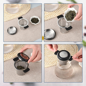 Filtru de ceai din oțel inoxidabil 304, infuzor de ceai, filtru pentru frunze de ceai cu capac din silicon, accesorii pentru setul de ceai