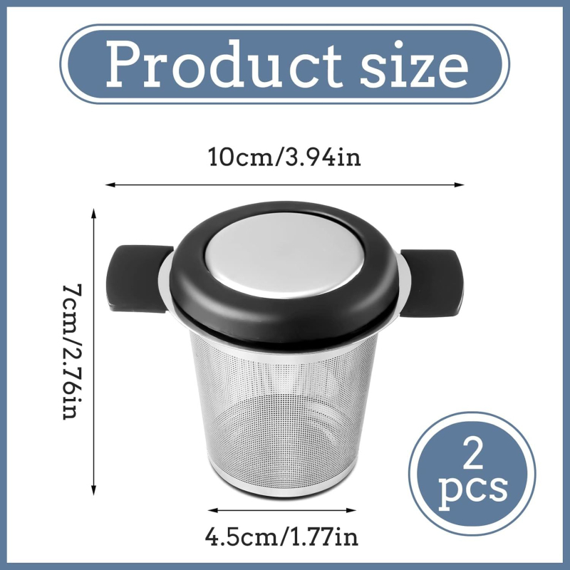 Filtru de ceai din oțel inoxidabil 304, infuzor de ceai, filtru pentru frunze de ceai cu capac din silicon, accesorii pentru setul de ceai