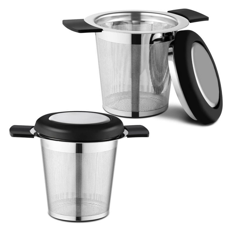 Filtru de ceai din oțel inoxidabil 304, infuzor de ceai, filtru pentru frunze de ceai cu capac din silicon, accesorii pentru setul de ceai