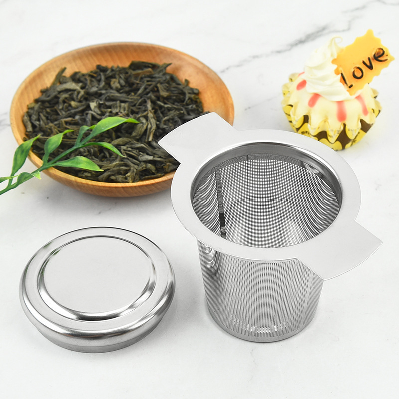 Filtru de ceai din oțel inoxidabil 304, infuzor de ceai, filtru pentru frunze de ceai cu capac din silicon, accesorii pentru setul de ceai