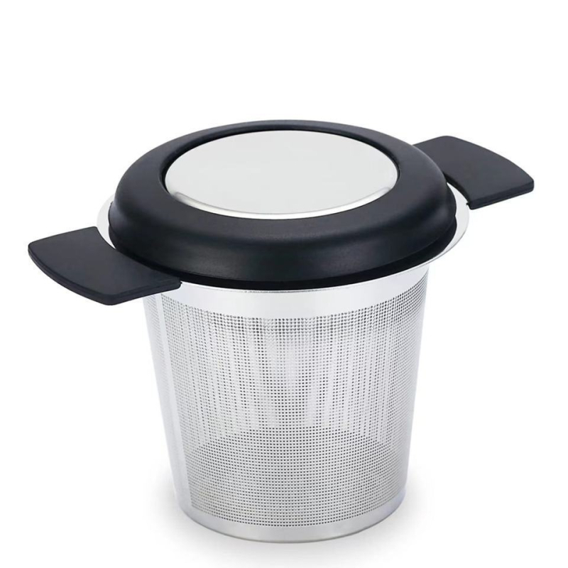 Filtru de ceai din oțel inoxidabil 304, infuzor de ceai, filtru pentru frunze de ceai cu capac din silicon, accesorii pentru setul de ceai