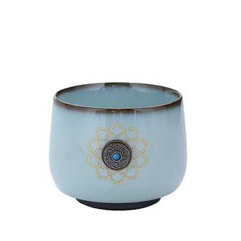 Ceașcă de ceai ceramică în stil chinezesc, cu pictură manuală aurie pe corp din fier