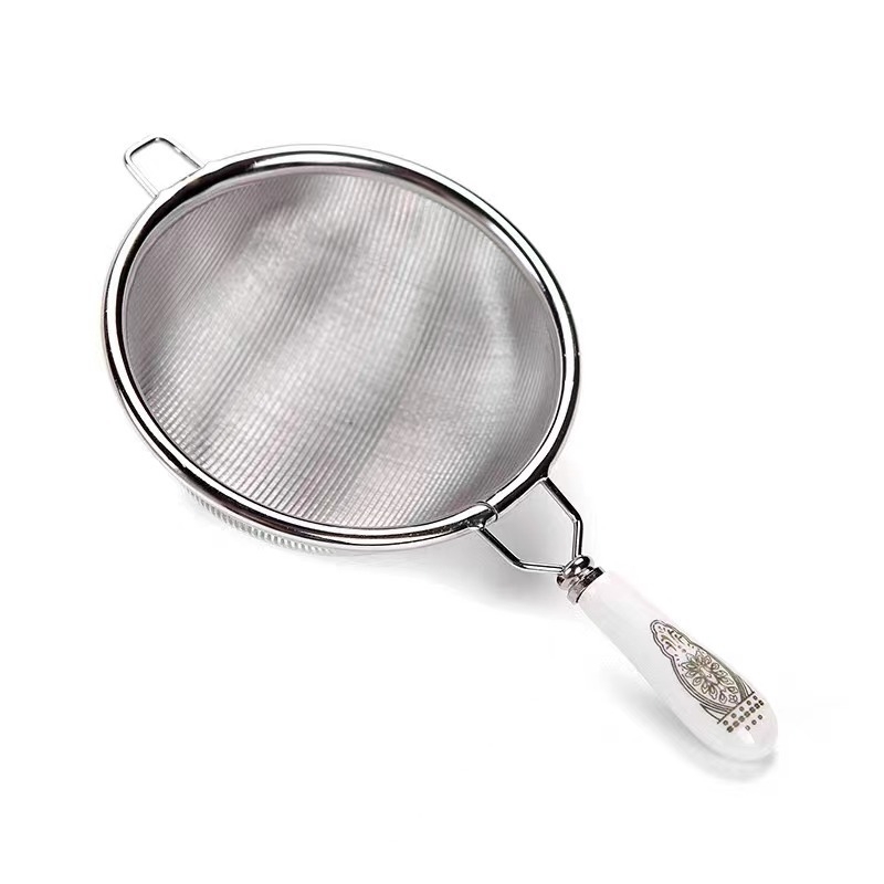 Strecurător dublu conic pentru ceai, mâner ceramic, din oțel inoxidabil
