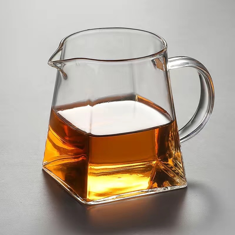 Recipient transparent din sticlă borosilicat de înaltă rezistență, cu mâner lateral din lemn, separator pentru ceai, capacitate mare, set Kung Fu de ceai