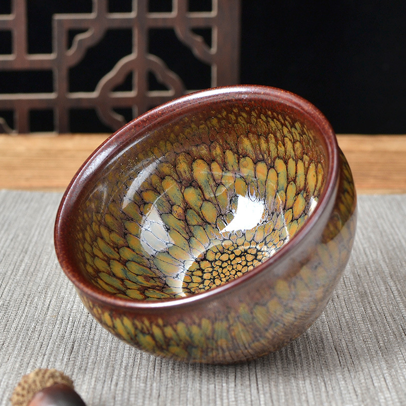 Ceașcă de ceai Jianyang Jianzhan, ceramică, multicoloră, 9,5 × 6 cm