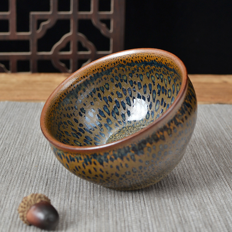 Ceașcă de ceai Jianyang Jianzhan, ceramică, multicoloră, 9,5 × 6 cm