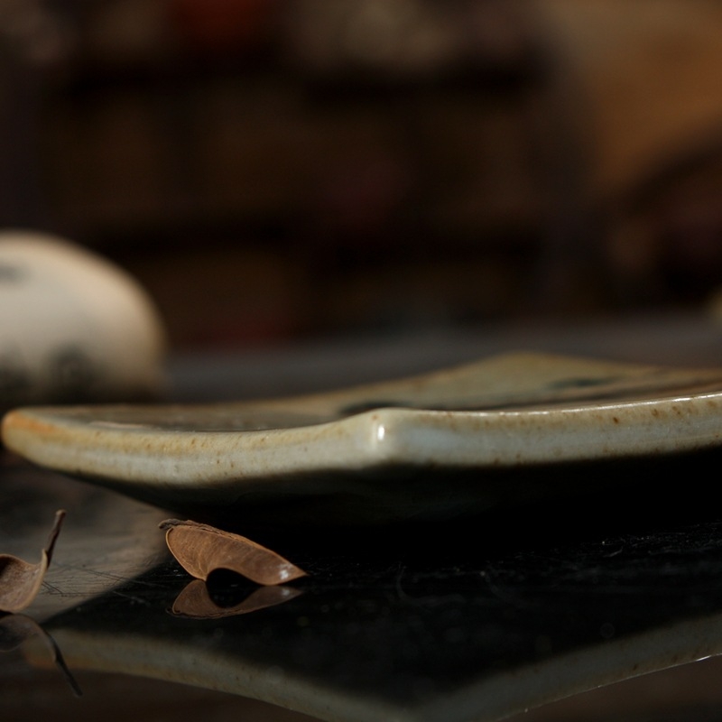Tavă ceramică pentru ceai pătrată, pictată manual, cu suport pentru ceașcă și farfurioară pentru ceai, pentru ceremonia Kung Fu