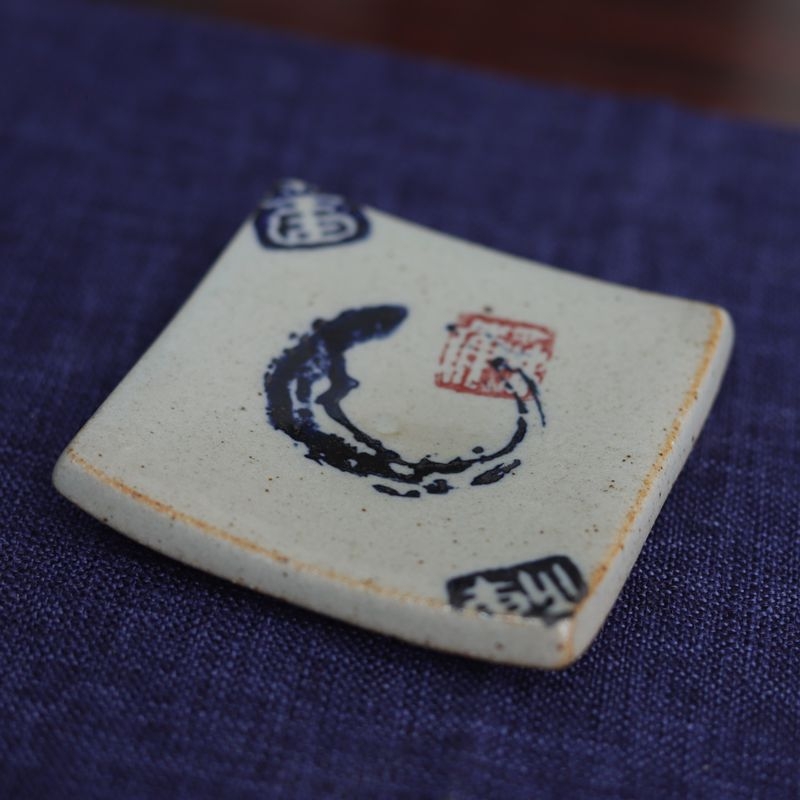 Tavă ceramică pentru ceai pătrată, pictată manual, cu suport pentru ceașcă și farfurioară pentru ceai, pentru ceremonia Kung Fu