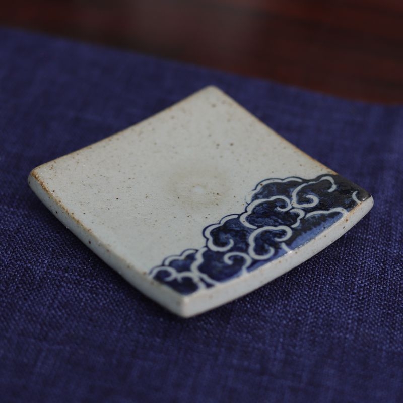 Tavă ceramică pentru ceai pătrată, pictată manual, cu suport pentru ceașcă și farfurioară pentru ceai, pentru ceremonia Kung Fu