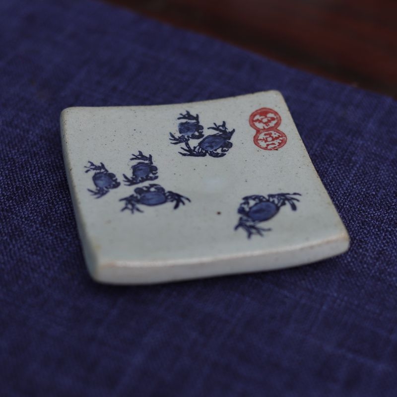 Tavă ceramică pentru ceai pătrată, pictată manual, cu suport pentru ceașcă și farfurioară pentru ceai, pentru ceremonia Kung Fu