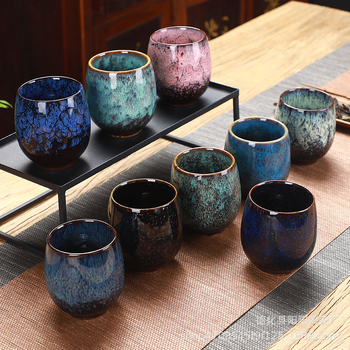 Ceșcuță ceramică Jian ware, variantă cu glazură de cuptor, în formă de pălărie, pentru ceremonia Gongfu a ceaiului