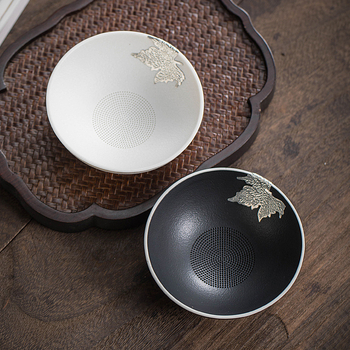 Filtru de ceai din ceramică neagră, set Kung Fu cu suport-filtru ceramic