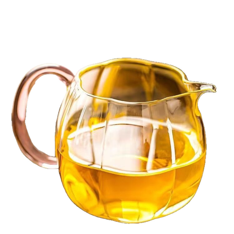 Cană de ceai din sticlă borosilicat de înaltă rezistență la căldură, cu mâner colorat, realizare manuală, transparență ridicată, rezistentă până la 270 °C
