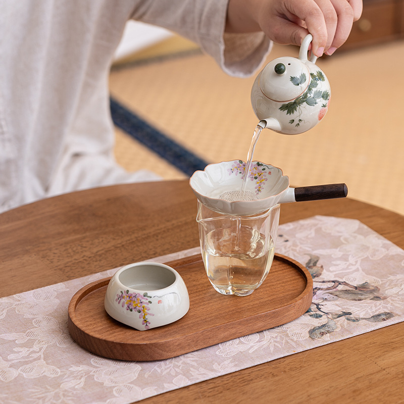 Filtru de ceai pictat manual cu Osmanthus, filtru ceramic integral, mâner din lemn