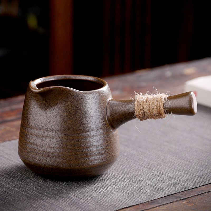 Set ceai ceramic grosier cu mâner lateral și ceașcă mare în stil antic, set Kung Fu cu distribuitor de ceai și strecurător