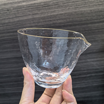 Sticlă în stil japonez, ciocanată, cească de ceai echilibratoare cu margine aurie și cioc de vultur, separator termorezistent pentru ceai, mare accesoriu pentru setul Kung Fu ceai