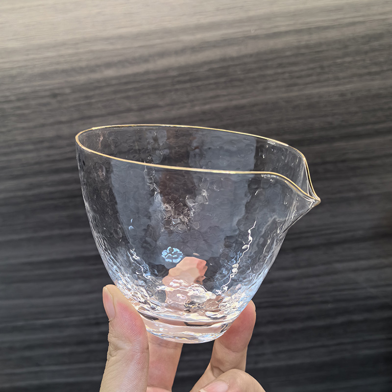 Sticlă în stil japonez, ciocanată, cească de ceai echilibratoare cu margine aurie și cioc de vultur, separator termorezistent pentru ceai, mare accesoriu pentru setul Kung Fu ceai