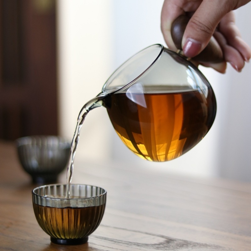 Set Gongfu de ceai din sticlă borosilikată rezistentă la temperatură, cupă fair cup, stil japonez, divizor de ceai pentru distribuție uniformă