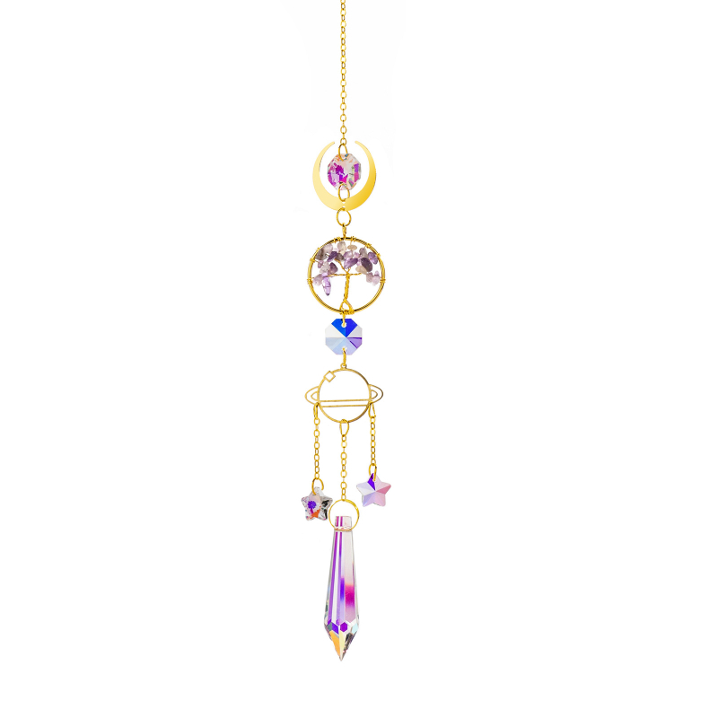 Zlatno stablo života od agat – sun catcher s prizmom, dekor za prozor, 42 cm