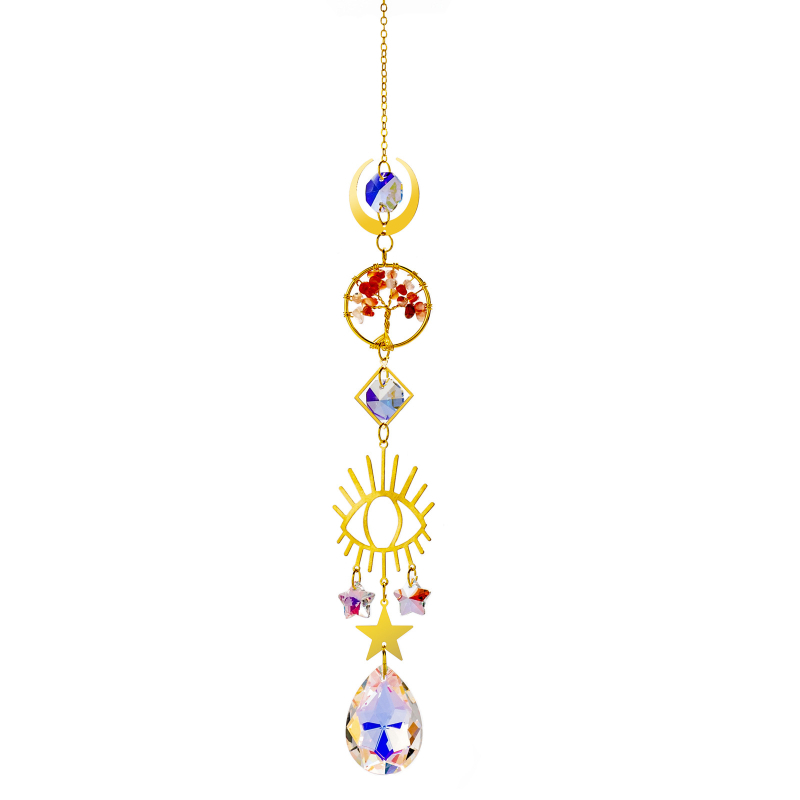 Zlatno stablo života od agat – sun catcher s prizmom, dekor za prozor, 42 cm