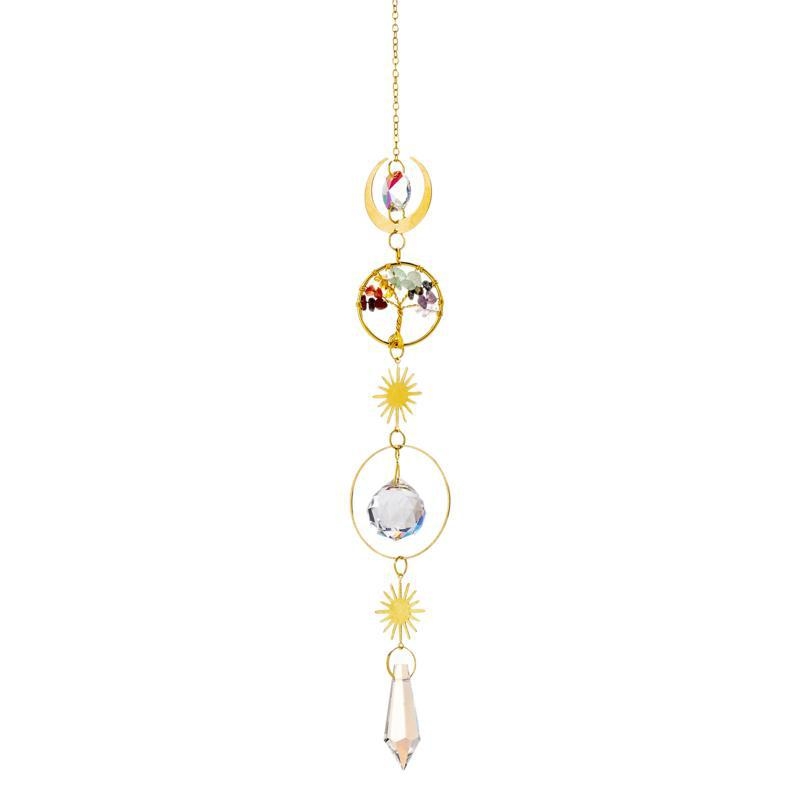 Zlatno stablo života od agat – sun catcher s prizmom, dekor za prozor, 42 cm