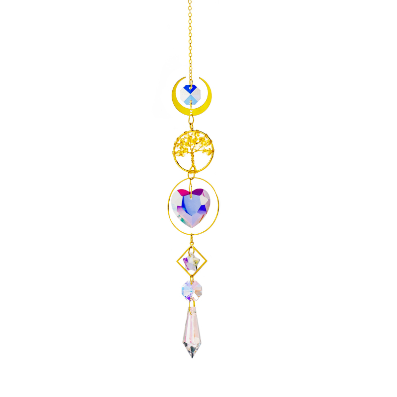 Zlatno stablo života od agat – sun catcher s prizmom, dekor za prozor, 42 cm