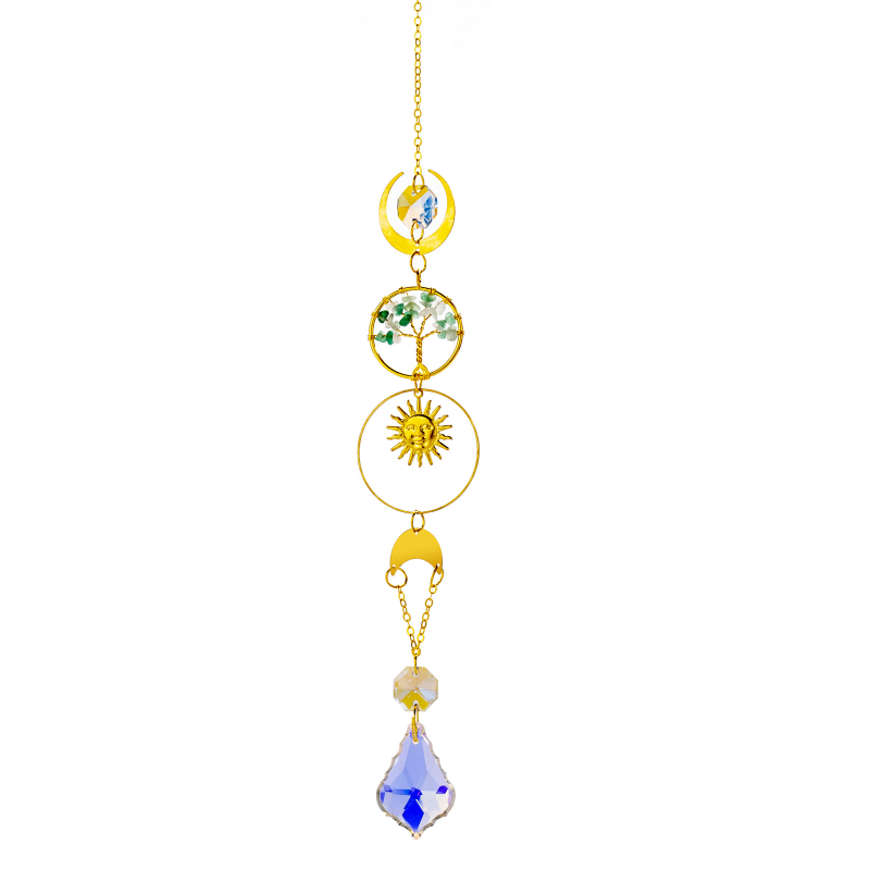 Zlatno stablo života od agat – sun catcher s prizmom, dekor za prozor, 42 cm