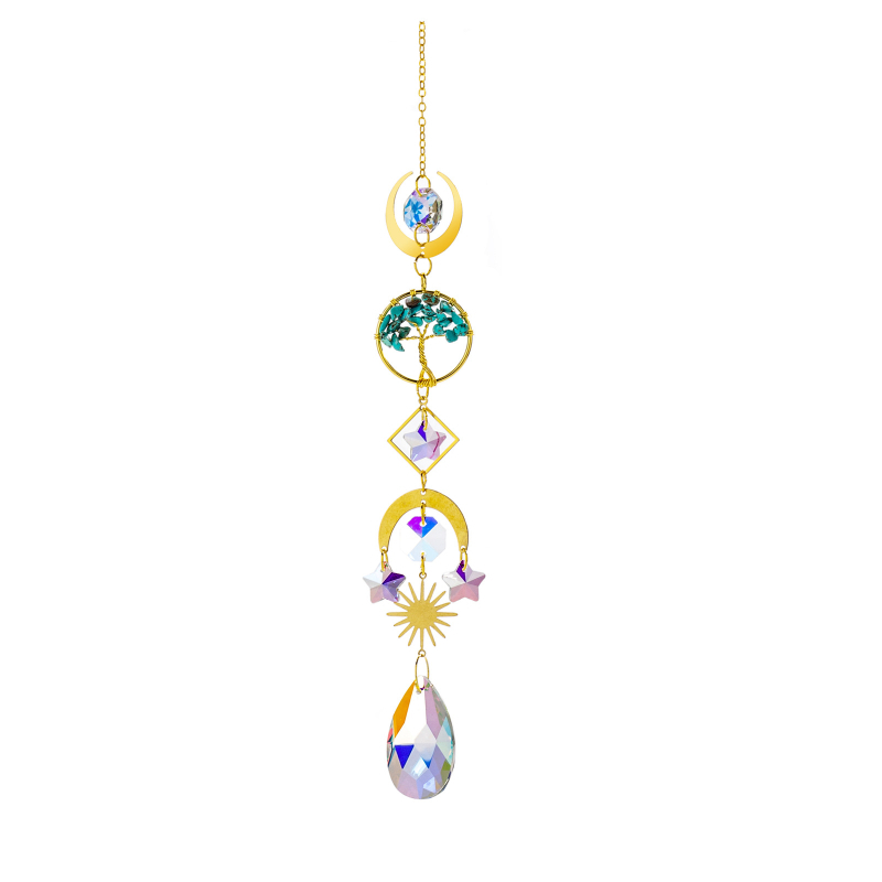 Zlatno stablo života od agat – sun catcher s prizmom, dekor za prozor, 42 cm