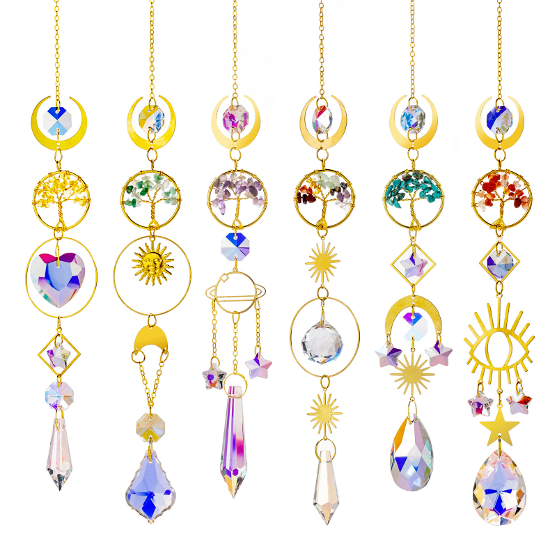 Zlatno stablo života od agat – sun catcher s prizmom, dekor za prozor, 42 cm