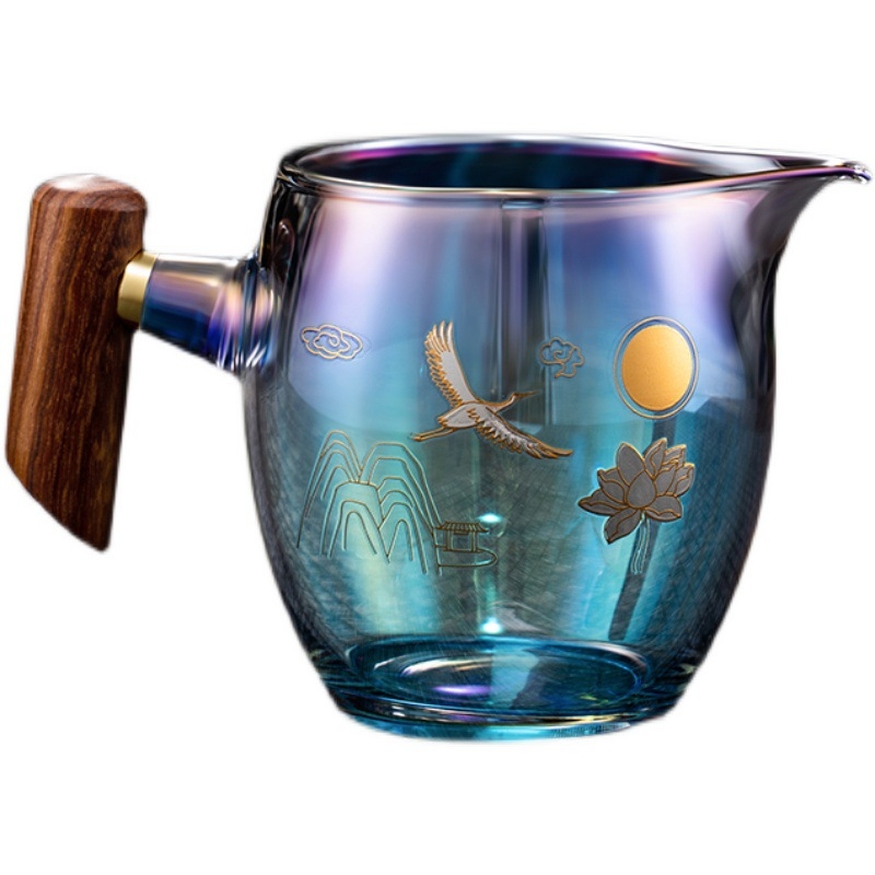 Set de ceai cu filtru și ceașcă din sticlă transparentă, mâner perlă, ceașcă integrată