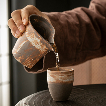 Ceai japonez, stil wabi-sabi, ceramică rustică pentru ceremonie Gongfu, set de ceai cu cană și decantor în formă de picătură