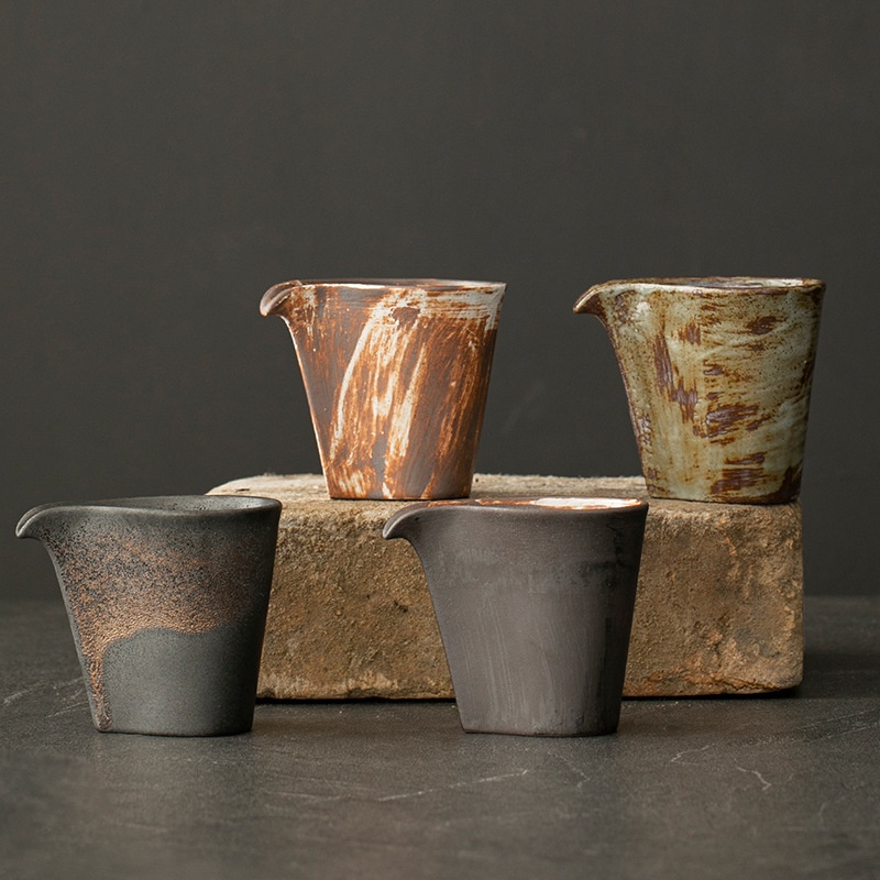 Ceai japonez, stil wabi-sabi, ceramică rustică pentru ceremonie Gongfu, set de ceai cu cană și decantor în formă de picătură