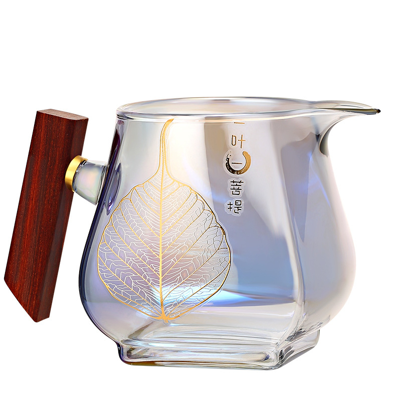 Beicai pahar de ceai din sticlă borosilicat, mâner din lemn, capacitate mare, separator și filtru încorporate