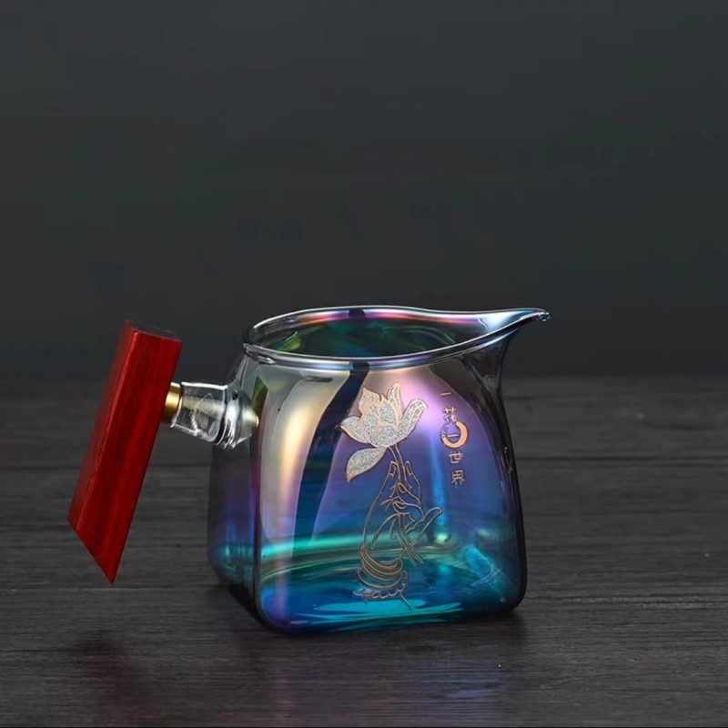 Beicai pahar de ceai din sticlă borosilicat, mâner din lemn, capacitate mare, separator și filtru încorporate